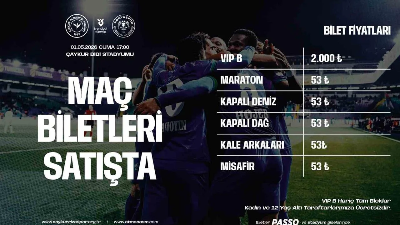 Çaykur Rizespor – Konyaspor maçının biletleri 53 TL’den satışa çıktı